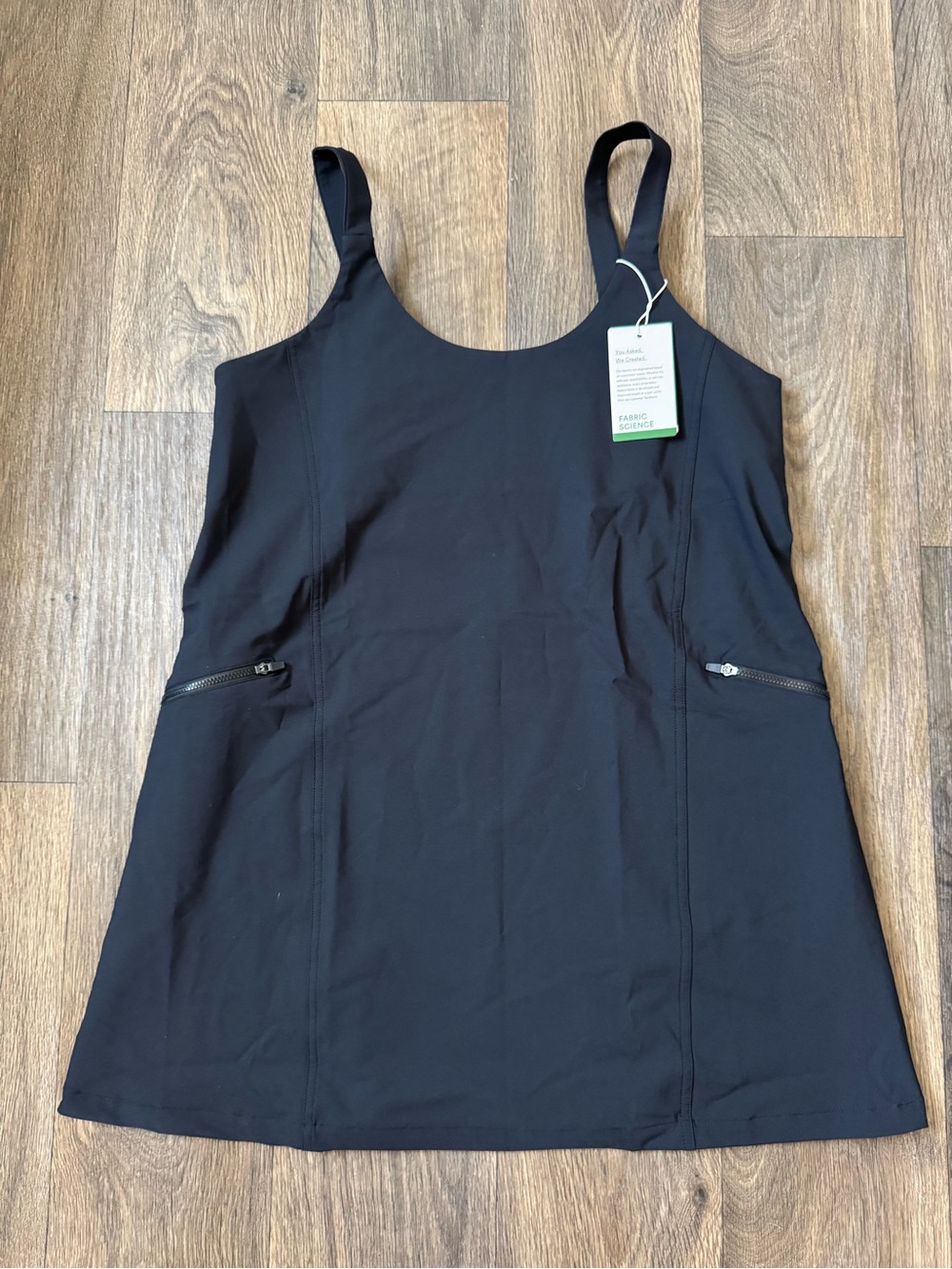 Halara Black Solid Knit Mini Dress Scoop Neck Sleeveless Stretch Zip Pockets M
